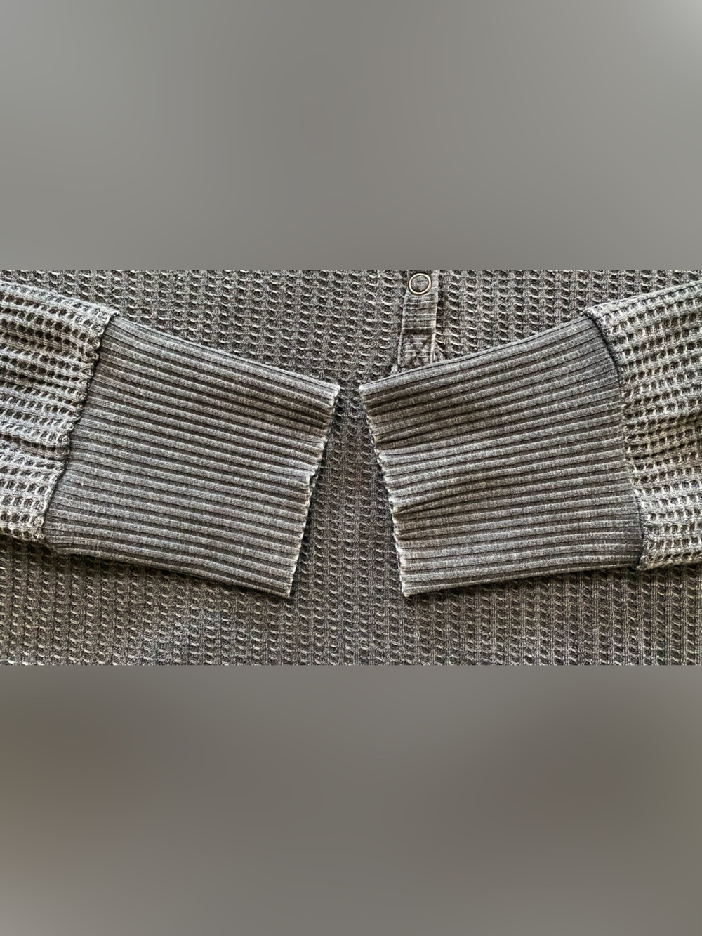 Seven7 Charcoal Waffle Knit Henley Top - Picture 6 of 11
